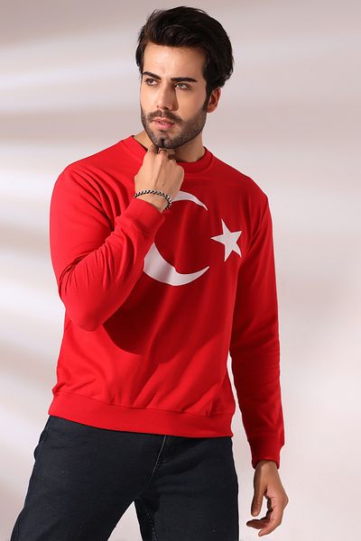 Endies Turkish Flag Printed Crew Neck Sweatshirt 19156 Red