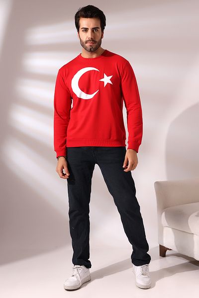 Endies Turkish Flag Printed Crew Neck Sweatshirt 19156 Red