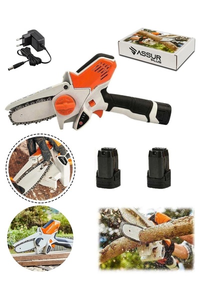 Depolife Şarjlı zincirli testere ağaç ahşap kesmek için Şarjlı çift akülü tes...