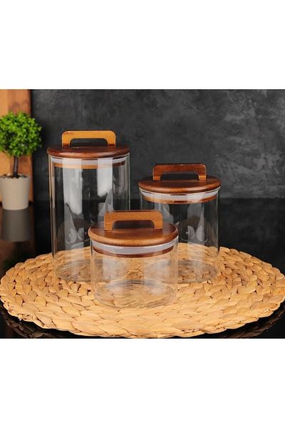 MİEN Mien 3-Piece Vacuum Acacia Glass Spice Rack