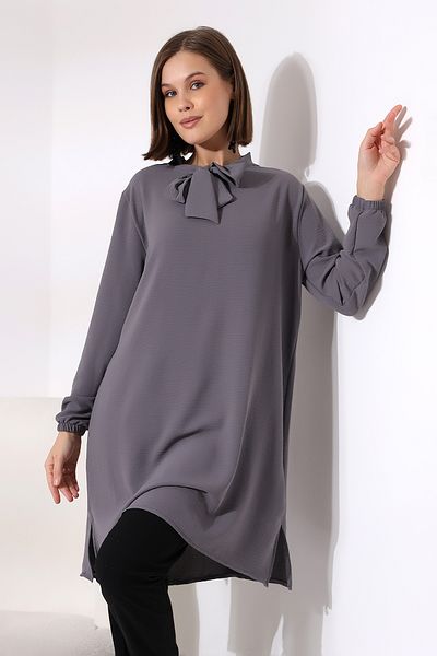 Ladies Ribbon Tied Collar Tunic 21049 DARK GRAY