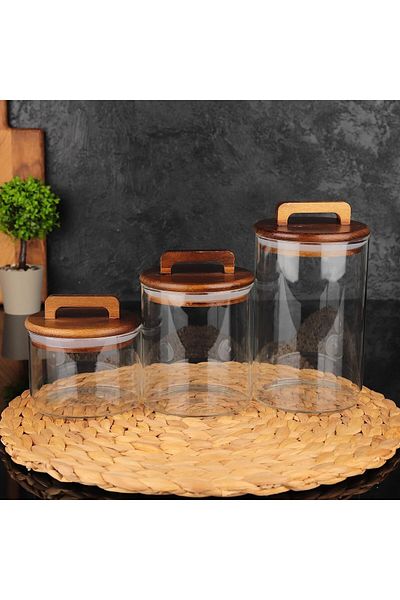 MİEN Mien 3-Piece Vacuum Acacia Glass Spice Rack