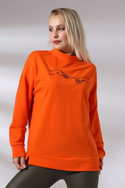Ladies Orange Long Sweatshirt - Embroidered and Slit 21173