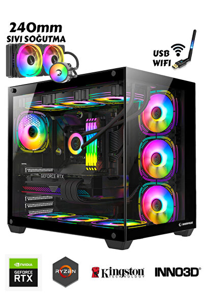 Zeiron Corvus X10 Ryzen 5 5600 32GB Ram 1TB NVMe M.2 SSD RTX3050 8GB Sıvı Soğutmalı Oyuncu Bilgisayarı