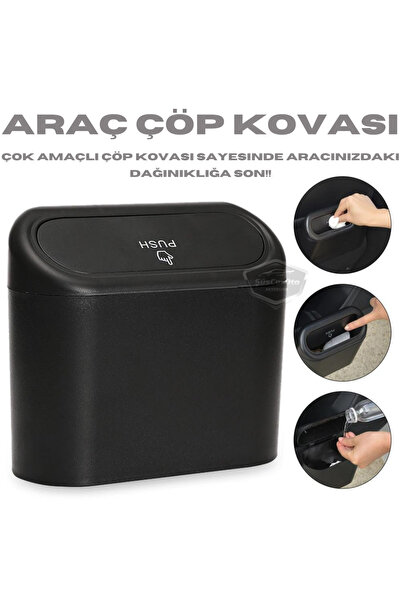 ŞüsCarOto Aksesuar Araç İçi Çöp Kovası Portatif Taşınabilir Kapaklı Araba Çöp...