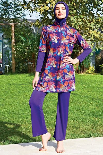 Ruko Maio Women's Lycra Woven Purple Full Hijab Swimsuit C5T1N4O2