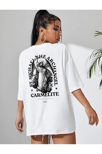 NewCabin Tricou alb din țesătură din jerseu de bumbac imprimat CARLEMLITE oversize sezon nou