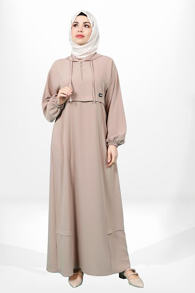 Beyza 5621 Μοντέλο Μπεζ Φόρεμα Χιτζάμπ με κουκούλα