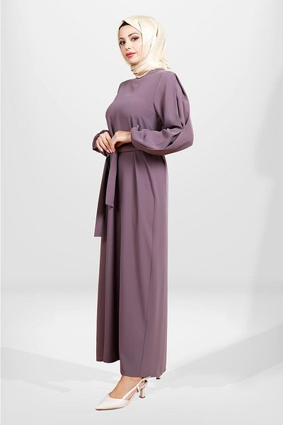 Beyza Λιλά Φόρεμα Hijab - 5545 Λεπτομέρεια μανίκι Pilikaşe