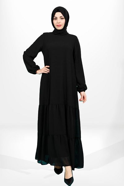 Beyza 5601 Μοντέλο Hijab Μαύρο βολάν φόρεμα