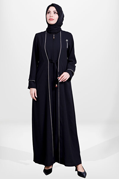 Beyza 3967 Tesettür Siyah Bağcıklı Ferace