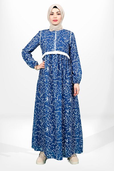 Beyza Μπλε ναυτικό φόρεμα Hijab - Μοντέλο 5638