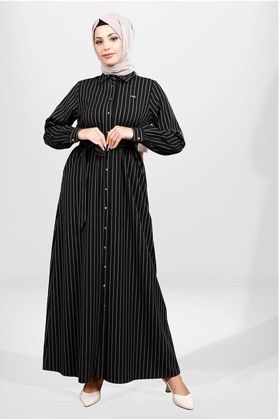 Beyza 5559 Model Tesetturk Rochie de iarnă cu dungi negre