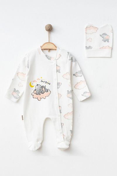 ADABEBEK New Season Cloud and Elephant Patterned Jumpsuit with Hat Accessories 4535