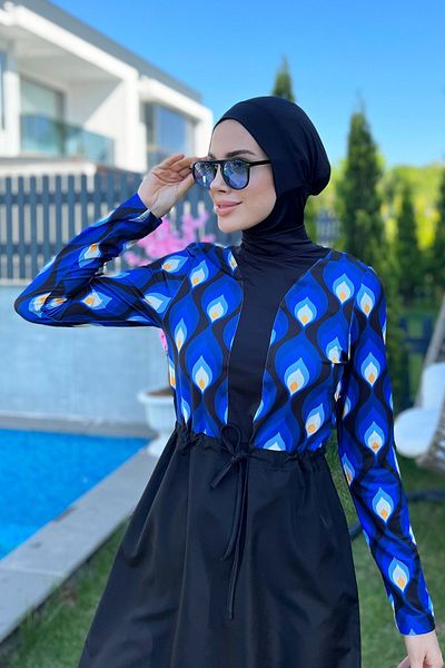 Remsa Mayo Drop Design Parachute Detailed Full Covered Hijab Swimsuit R059
