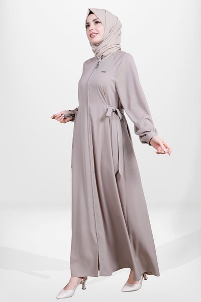 Beyza 3915 Μπεζ Hijab Lace-up Ferace