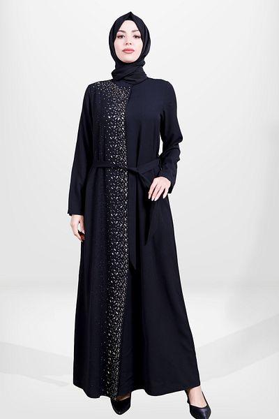 Beyza 5672 Μοντέλο Hijab Μαύρη Πέτρα Λεπτομερές Φόρεμα