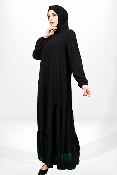 Beyza 5601 Μοντέλο Hijab Μαύρο βολάν φόρεμα