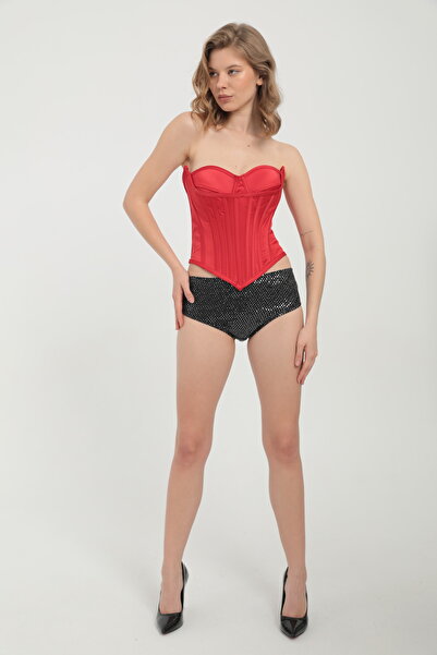 NUİTAMORE Nuitamore Special Design Red Strapless Crop Bustier