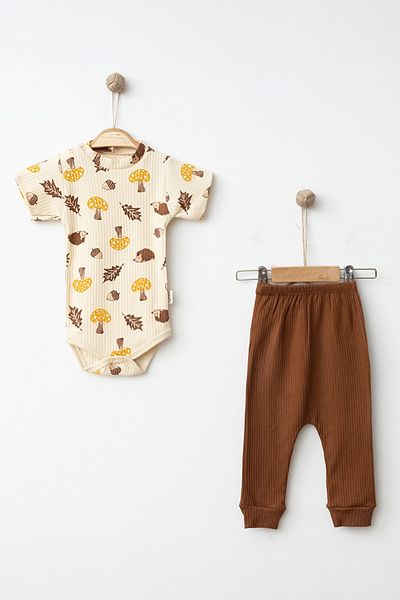 ADABEBEK New Season Mushroom and Hedgehog Detailed 2-Piece Set with Snap Fasteners 1242