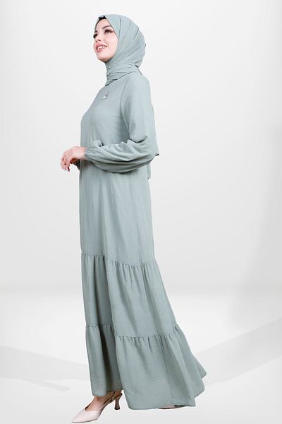 Beyza Πράσινο βολάν 5601 Φόρεμα Hijab
