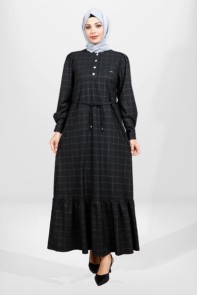 Beyza Καρό 5558 Μοντέλο Μαύρο Χιτζάμπ Φόρεμα