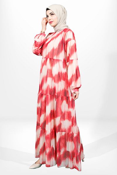 Beyza 5614 Model Red Tulle Hijab Dress
