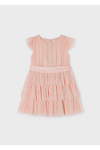 MAYORAL 3912 GIRL'S SALMON PLEATED TULLE DRESS