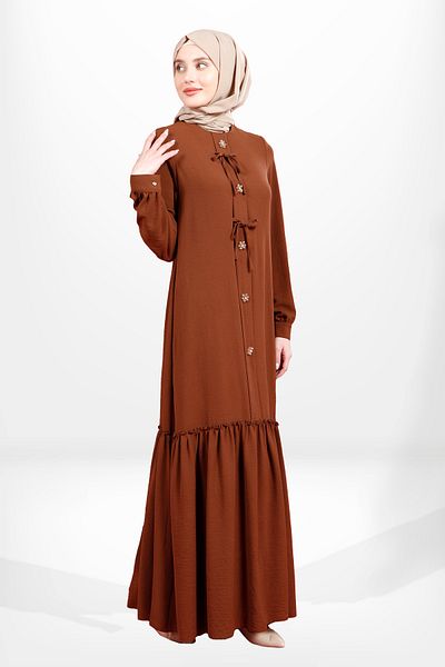 Beyza Πικρό Καφέ Φόρεμα Hijab - Μοντέλο 5656