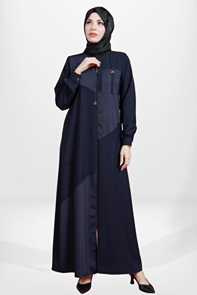 Beyza 3901 Tesettür Şeritli Lacivert Ferace