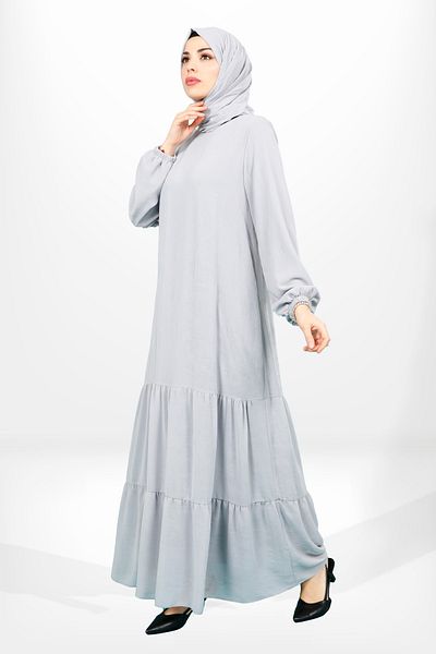 Beyza Γκρι Φόρεμα Hijab Ruffle 5601