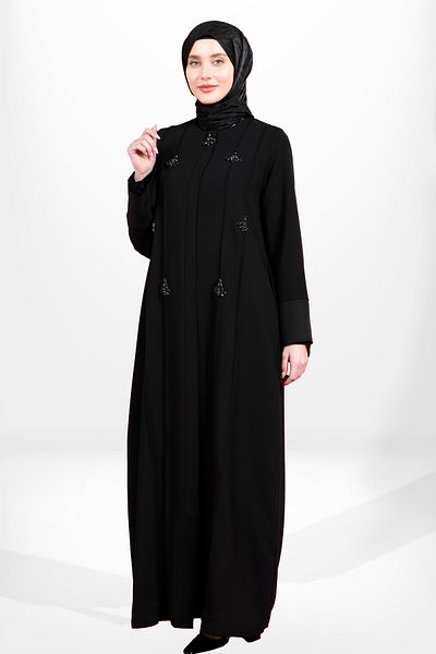 Beyza 3976 Μοντέλο Hijab Stone Λεπτομερής Μαύρη Φέρας