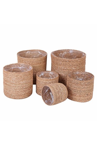 CasaLinda Round Bag Flower Pot Set of 6 Flower Pots Wicker 6 Pieces