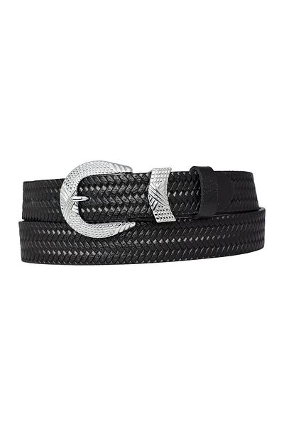 GoDeri 100% piele naturală cu cataramă argintie tricotată cu model negru subțire pentru femei, 3cm=3cm-kdn-26