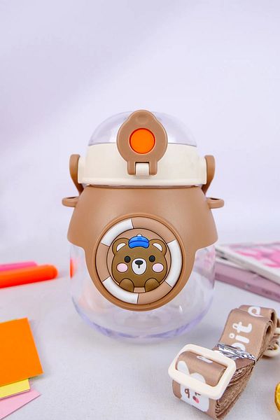 H2O 800 ml Brown Healthy Polycarbonate Water Bottle - Teddy Bear Patterned Hanging Water Bottle
