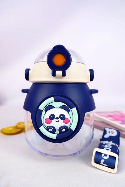 H2O Panda Patterned Hanging Healthy Polycarbonate Water Bottle 800 Ml Dark Blue