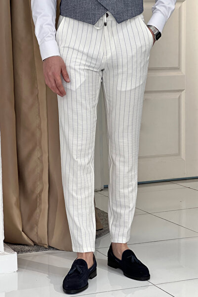 NAZEF Dar Kesim Gofre Kumaş Çizgili Jogger Pantolon