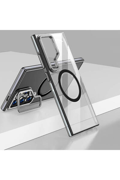 Gpack Samsung Galaxy S24 Ultra Kılıf Wlons Magsafeli Renkli Çerçeve Standlı Efsane Kapak Siyah