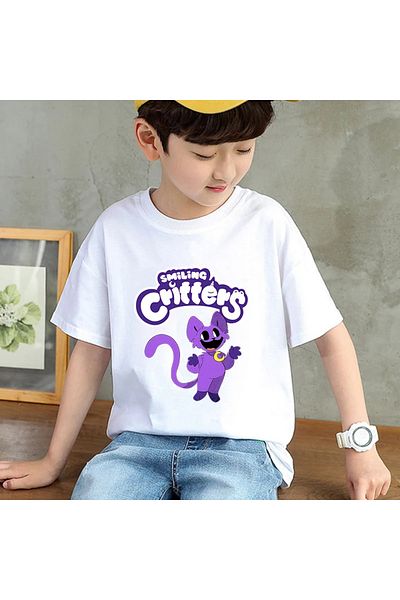 CACTUS COLLECTION SMILING CRITTERS DESIGN Tricou de vară pentru copii imprimat BUMBAC ALB