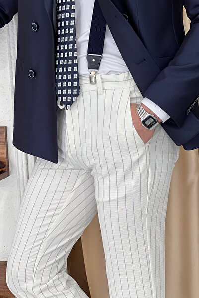 NAZEF Dar Kesim Gofre Kumaş Çizgili Jogger Pantolon