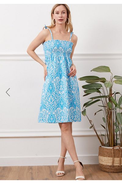 Alegante Women's Trend Rope Strap Guiped Patterned Blue Dress