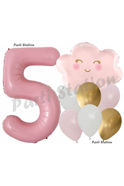 Parti Station 5 Years Balloon Pink Cloud Rainbow Balloon Set for Birthday Party