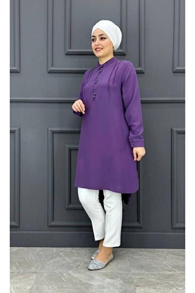 PERFECT Kadın Önü Taş Ve Düğme Detaylı Gömlek PFC-1516-LİLA