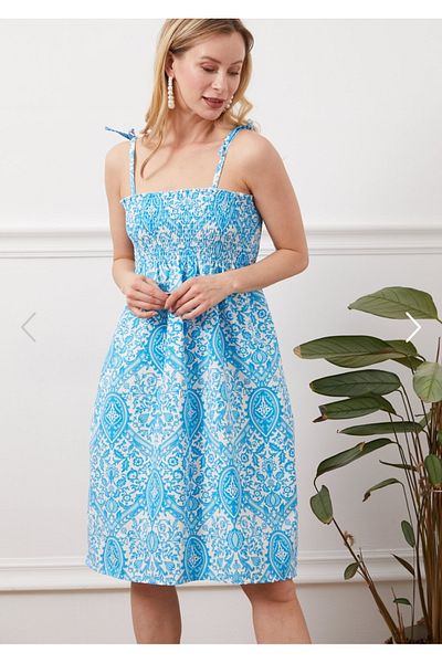Alegante Women's Trend Rope Strap Guiped Patterned Blue Dress