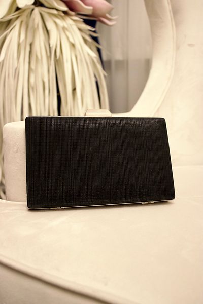 mossi Black Striped Women's Chain Evening Dress Bag Clutch Portfolio Bag