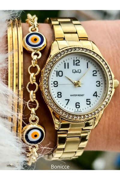 Q&Q Small Case with Yellow Jewelled Steel Cord - Women's Wristwatch and Bracelet, Mother's Day Gift