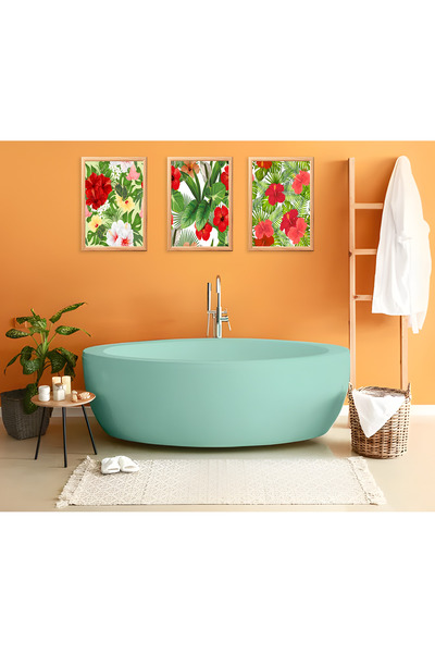TRENDPOSTER Set de 3 tablouri cu rame naturale din lemn boem pentru baie (se ...