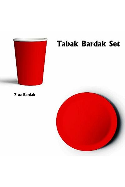 turkuaz parti 8-PACK RED CARDON PLATE AND CUP SET