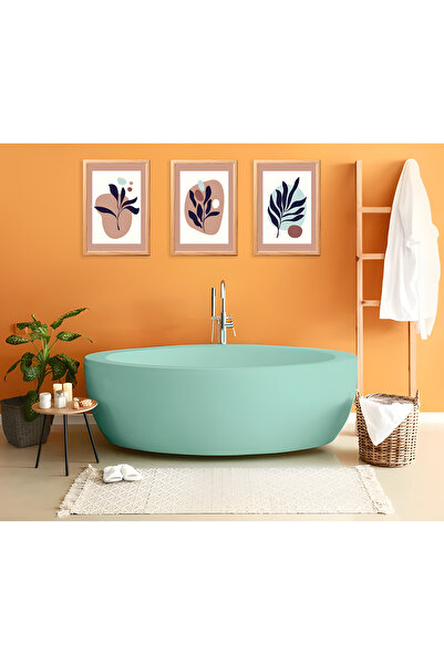 TRENDPOSTER 3'lü , Banyo için Bohem Ahşap Doğal Çerçeveli Tablo (ÇİFT TARAFLI...