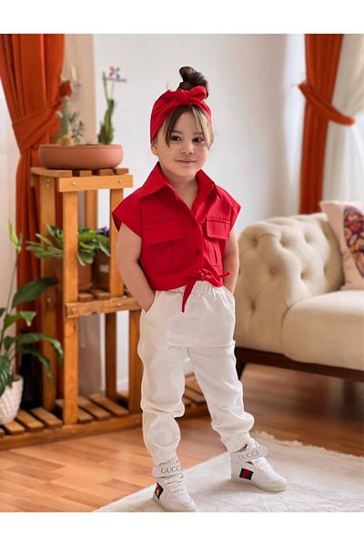 meqlife Unisex Children's Jeans Gabardine Fabric Trousers Pocket Packet Lattice Trousers Ecru